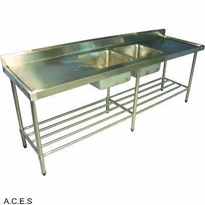 JEMI S/S Sink BENCH 2400mm wide - Double (Centre) sink-Auscaterquip