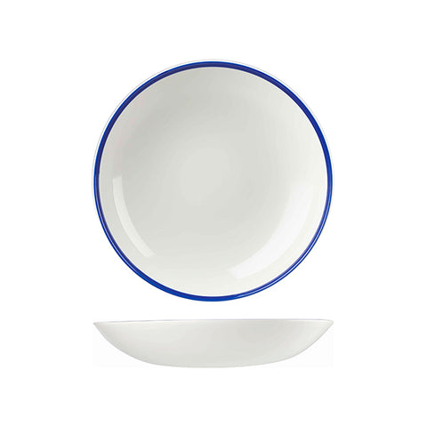 Churchill RETRO BLUE ROUND COUPE BOWL-248mm Ø | 1136ml WHITE W/BLUE LINE (x12)