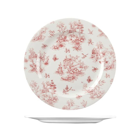 Churchill VINTAGE PRINTS ROUND PLATE-305mm Ø CRANBERRY TOILE  (x6)