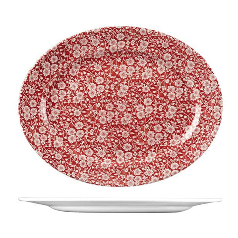 Churchill VINTAGE PRINTS OVAL WIDE RIM PLATE-365x293mm  CRANBERRY VICTORIAN CALICO (x6)