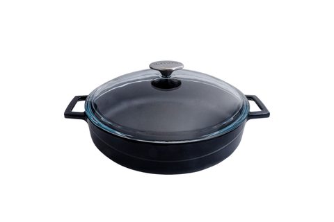 Lava GLAZE CASSEROLE-ROUND | LOW | GLASS LID|  3.4lt | 280mm Ø BLACK (Each)