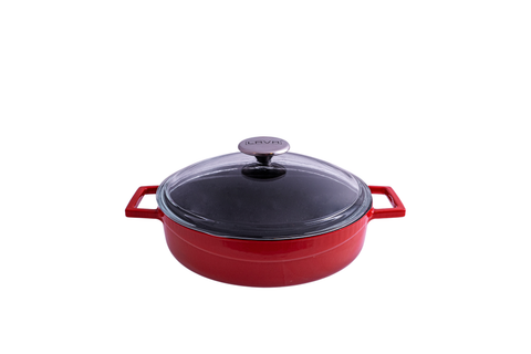 Lava GLAZE CASSEROLE-ROUND | LOW | GLASS LID|  2.4lt | 240mm Ø RED (Each)