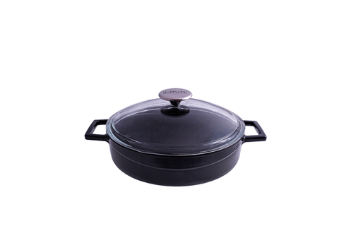 Lava GLAZE CASSEROLE-ROUND | LOW | GLASS LID|  2.4lt | 240mm Ø BLACK (Each)