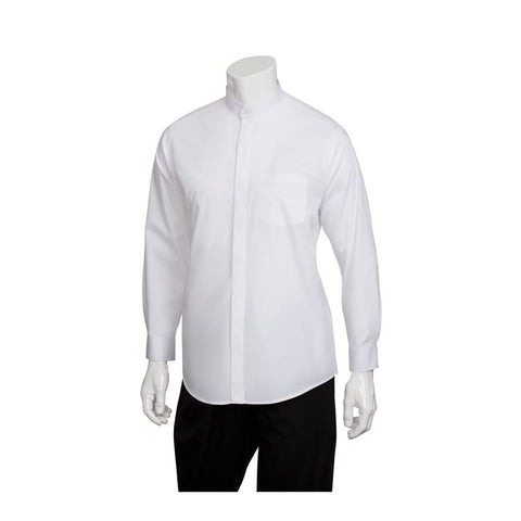 Men's White  Banded Collar Shirt