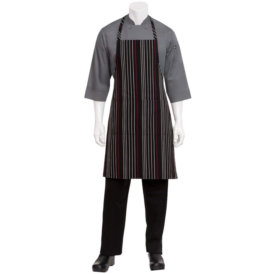 Black/White/Red Striped Bib Apron-Auscaterquip