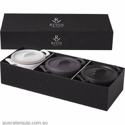 Revol REVOL BELLE CUISINE CHARCOAL/BK/WHT COCOTTE SET OF 3-Auscaterquip