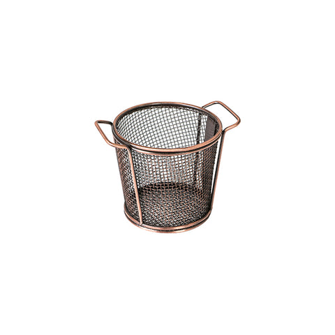 Moda BROOKLYN SERVICE BASKET-S/S | ROUND | 80x90mm | W/2 HDLS ANTIQUE COPPER (Each)